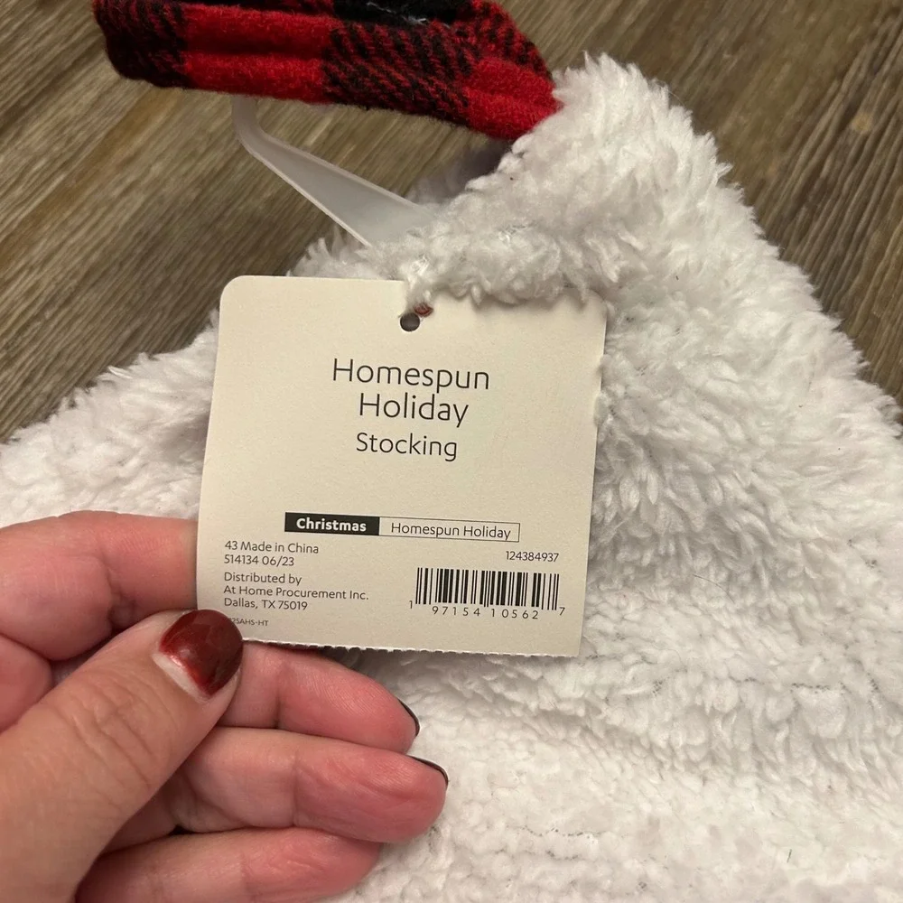 At‎ Home Homespun Holiday Christmas Stocking Red Black Buffalo Plaid X-Large